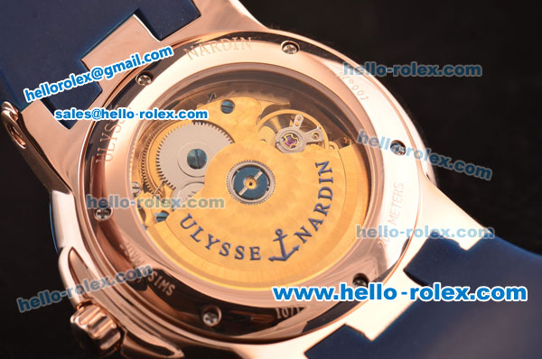 Ulysse Nardin Executive Dual Time Asia ST18 Automatic Rose Gold Case with Blue Bezel and White Dial - ETA Coating - Click Image to Close